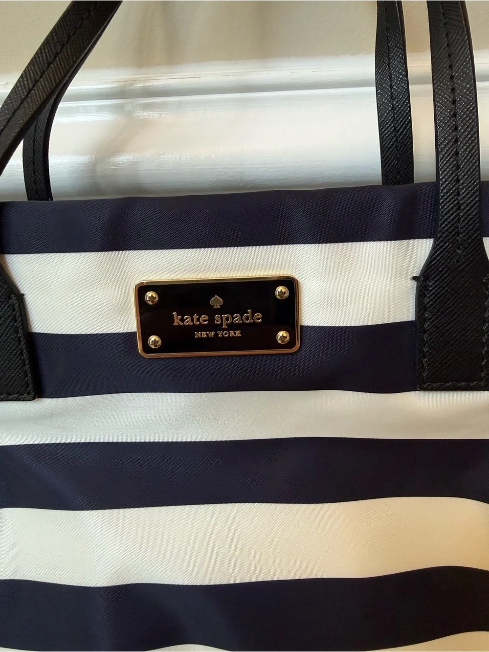 kate spade Navy and White Striped Tote with Black Handles